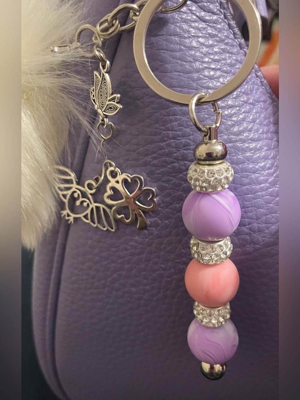 Stylish Lavender & Pink Beaded Keychain Charm - HANDMADE